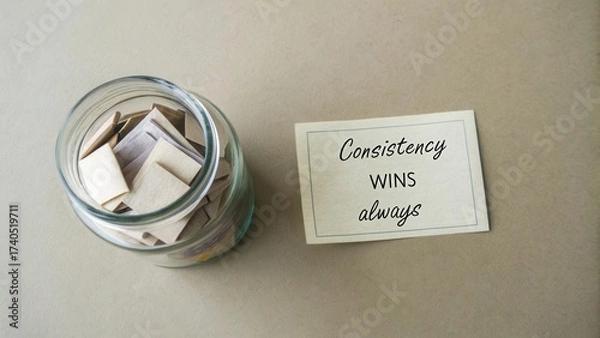 Fototapeta Inspirational Message on Consistency with Jar Full of Notes for Positive Thinking and Motivation in Personal Growth
