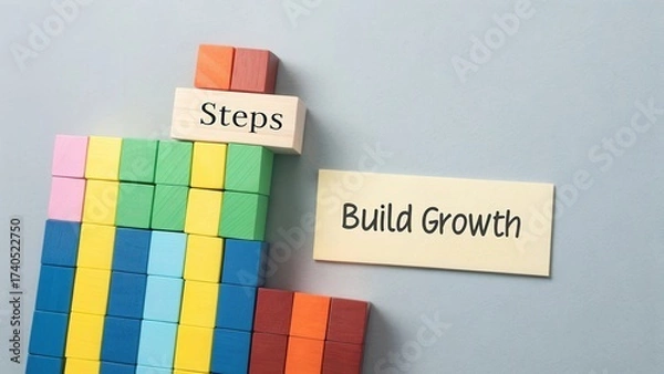 Fototapeta Colorful Building Blocks Arranged in Steps for Growth Motivation and Development Concept in a Minimalist Design Layout