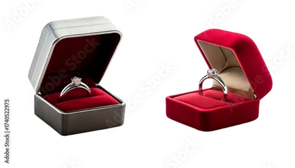Fototapeta  Shiny Diamond Ring in Elegant Velvet Case Set, isolated on transparent background