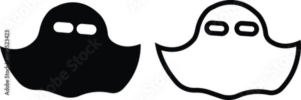 Fototapeta Ghost icon set in black flat and outline styles. Phantom or apparition haunting halloween ghost vectors, spooky ghost symbols, scary monster silhouette, horror cartoon phantom designs illustration.
