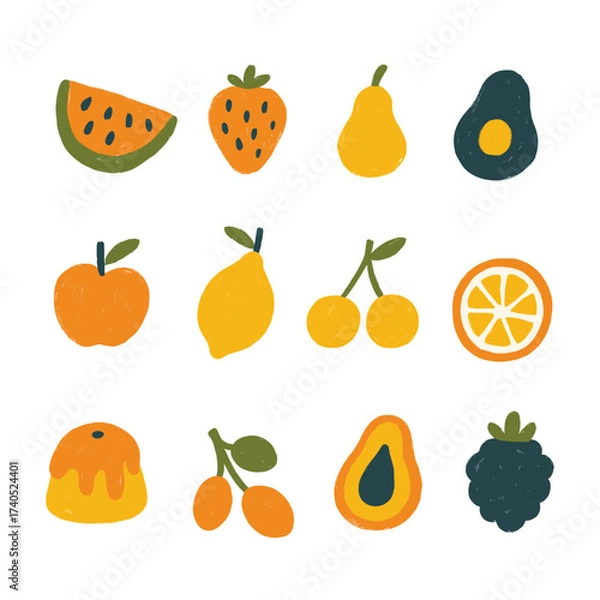 Obraz Hand-drawn Fruit shapes Vector Illustration