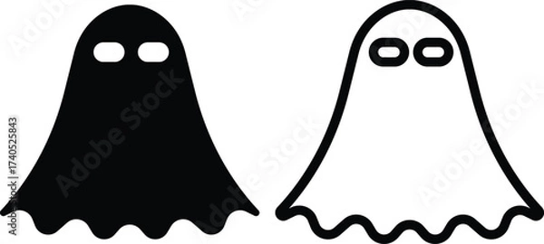 Fototapeta Ghost icon set in black flat and outline styles. Phantom or apparition haunting halloween ghost vectors, spooky ghost symbols, scary monster silhouette, horror cartoon phantom designs illustration.