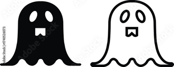 Fototapeta Ghost icon set in black flat and outline styles. Phantom or apparition haunting halloween ghost vectors, spooky ghost symbols, scary monster silhouette, horror cartoon phantom designs illustration.