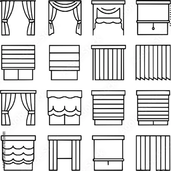Fototapeta Curtains and Blinds Vector Icon Set