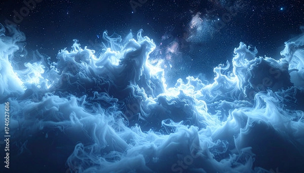 Fototapeta Cosmic Dreamscape: An ethereal scene, as luminous clouds dance against the backdrop of a starlit cosmos, offering a sense of wonder and tranquility.
