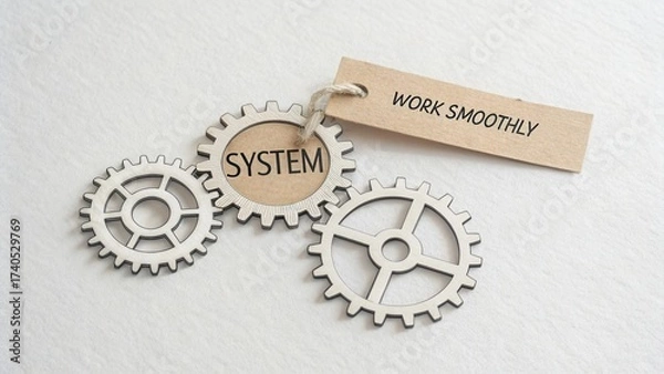 Fototapeta System Gears for Smooth Operation with Labels and Tags for Organizational Efficiency Concept on Light Background