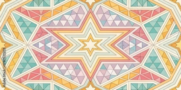 Obraz Geometric Kaleidoscope Pattern With Star Shape Symmetric Background Design