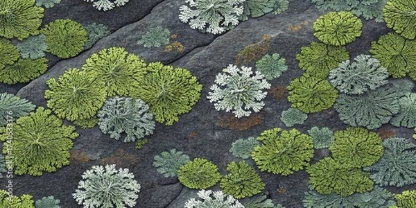 Obraz Green Lichen on Rock Texture Plant Growth Fungi Flora Background Nature