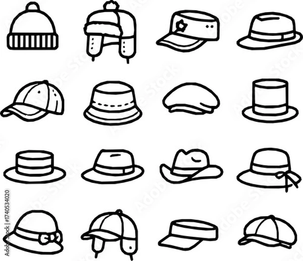 Fototapeta Hat Style 16 Minimal Vector Icons