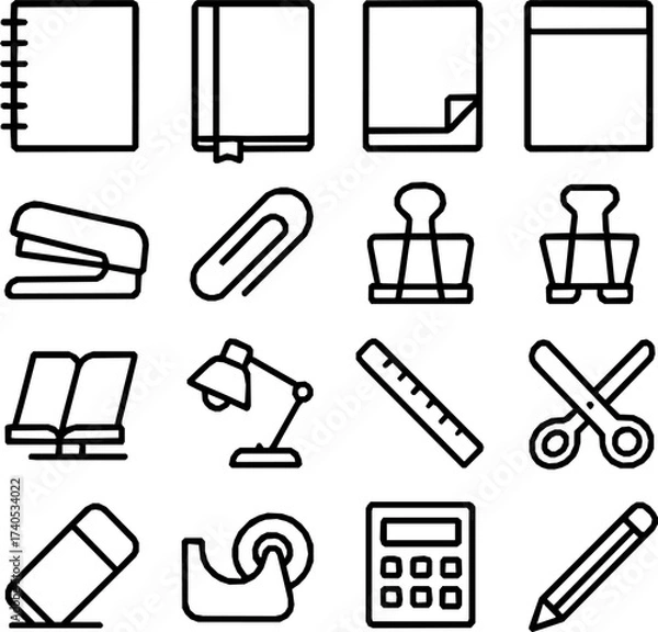Fototapeta Office & Study Essentials — 16 Minimal Vector Icons