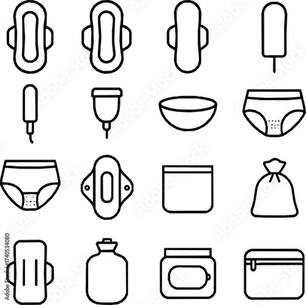 Fototapeta Menstrual Care Line Icons — 16 Vector Set