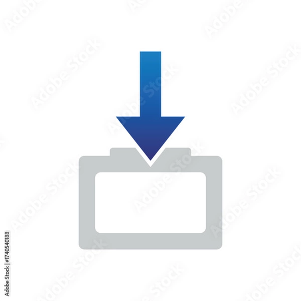 Fototapeta Blue arrow pointing down into a gray box