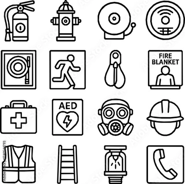Fototapeta Safety Essentials — 16 Minimal Vector Icons