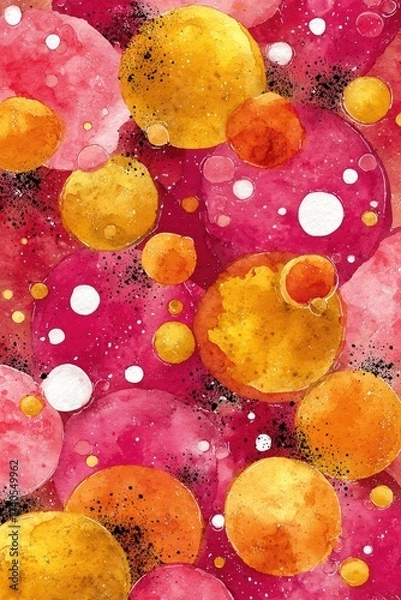 Fototapeta Spherical watercolor orbs in reds, yellows, oranges