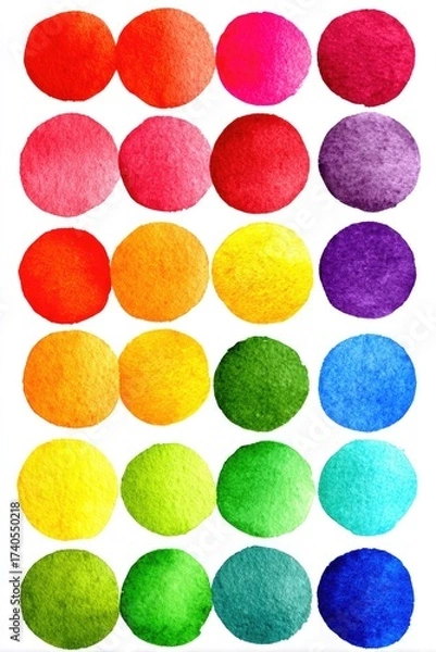 Fototapeta Watercolor circles arranged in rainbow color gradient