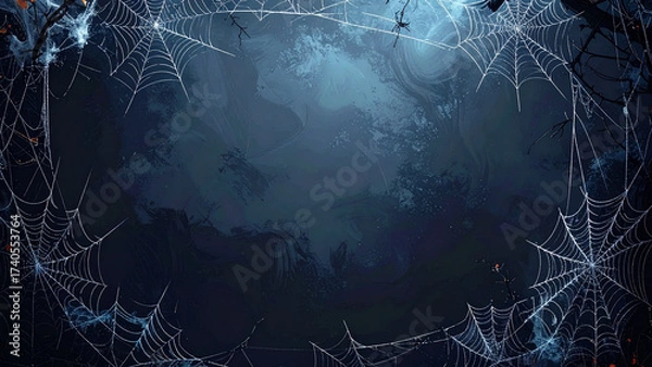 Fototapeta Halloween spider webs in corners, gradient dark background center clear for text