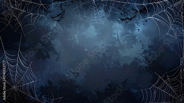 Fototapeta Halloween spider webs in corners, gradient dark background center clear for text