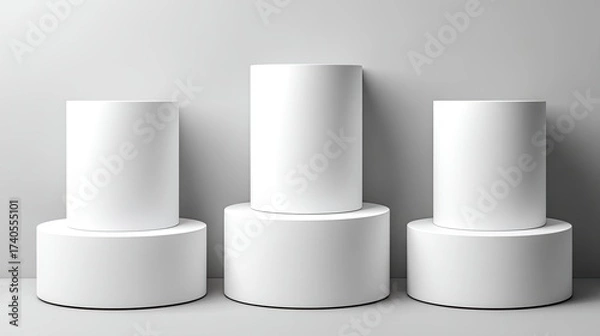 Fototapeta Three cylindrical platforms against a plain background