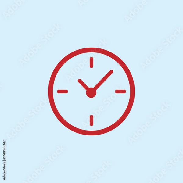 Obraz Illustration of a red clock with hands showing the time, a symbol of punctuality, time management, and discipline in a modern minimalist style.