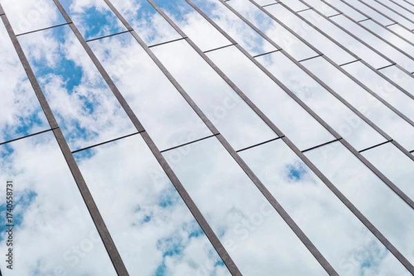 Fototapeta Glass wall Facade Stripe pattern Sky reflection Modern building exterior Architecture details Abstract background
