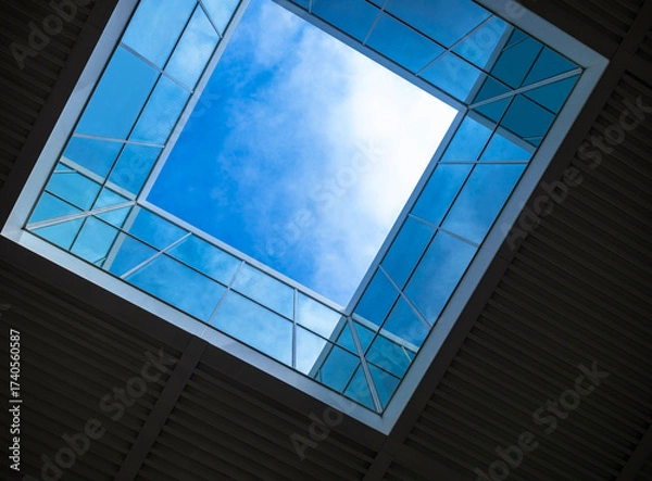 Fototapeta Architecture details Glass wall Modern building Void uprisen angle Blue Sky ฤฑะ Abstract background