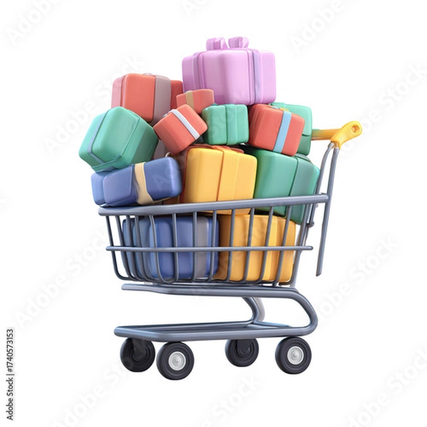 Obraz Gift shopping cart 3D render Isolated.