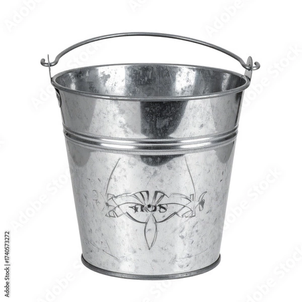 Obraz Small, galvanized metal bucket with handle and decorative design
