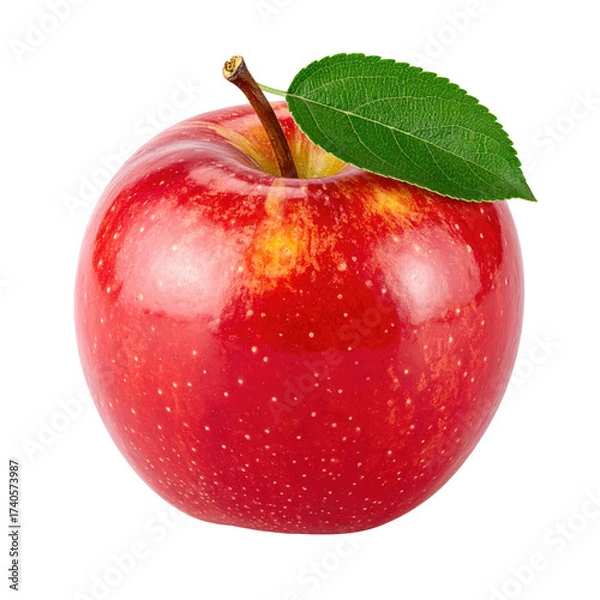 Obraz A single, vibrant red apple with a green leaf