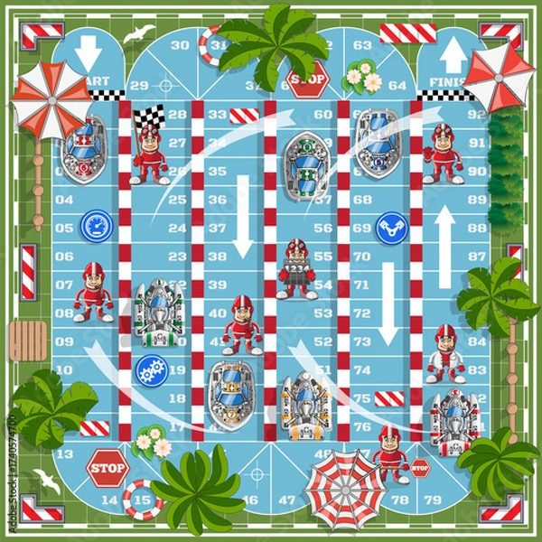 Obraz Racing on sports boats. Board game. Vector illustration.