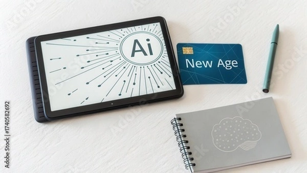 Obraz Modern Technology and Innovation Concept with AI Design, New Age Card, Notepad, and Pen on Light Background