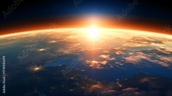 Obraz 宇宙からの日の出：地球の地平線と夜明けの光