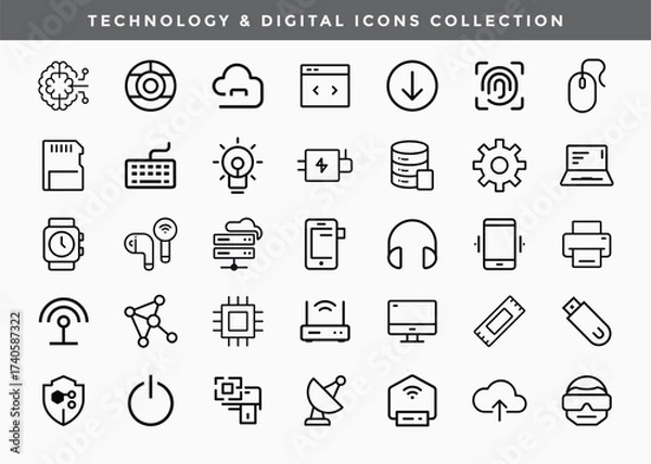 Fototapeta Technology & Digital Icons Collection fully editable vector template