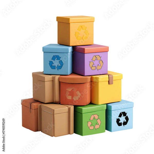 Fototapeta Recycling boxes with recycling symbol with waste management concept.