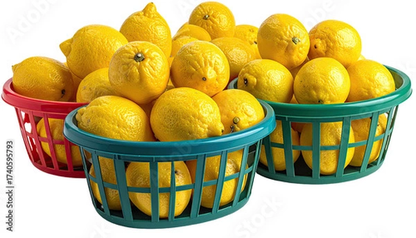 Obraz Three plastic baskets overflowing with bright yellow lemons
