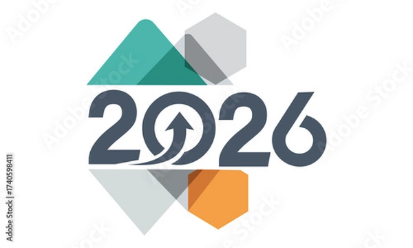 Fototapeta Modern 2026 Logo Design with Geometric Shapes Symbolizing Growth and Advancement in the Coming New Year