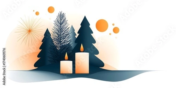 Fototapeta Festive Winter Scene with Candles and Trees