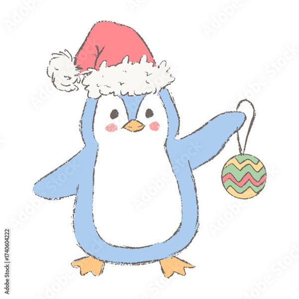 Obraz Penguin holding Christmas ornament. Festive winter character isolated on white.