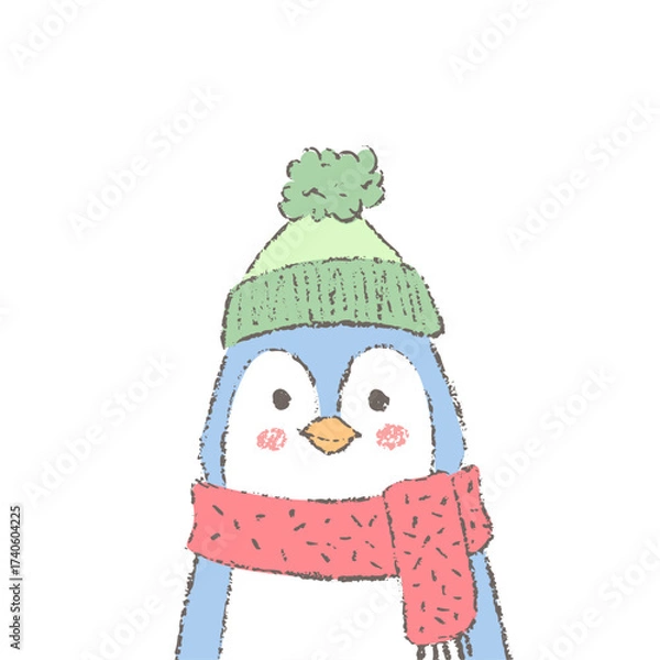 Obraz Christmas penguin portrait. Cute winter character isolated on white.