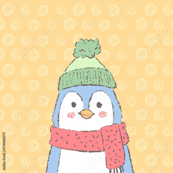 Obraz Christmas penguin portrait. Cute winter character with textured background.