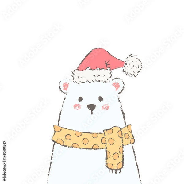Obraz Christmas polar bear portrait. Cute winter character isolated on white.