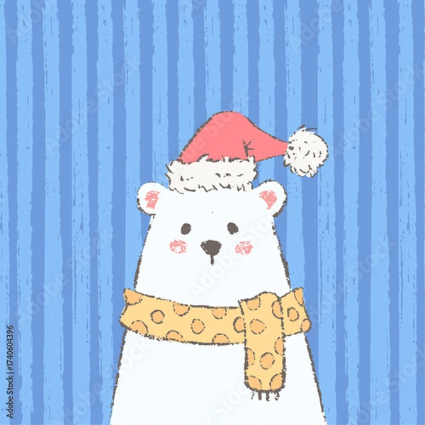 Obraz Christmas polar bear portrait. Cute winter character with textured background.