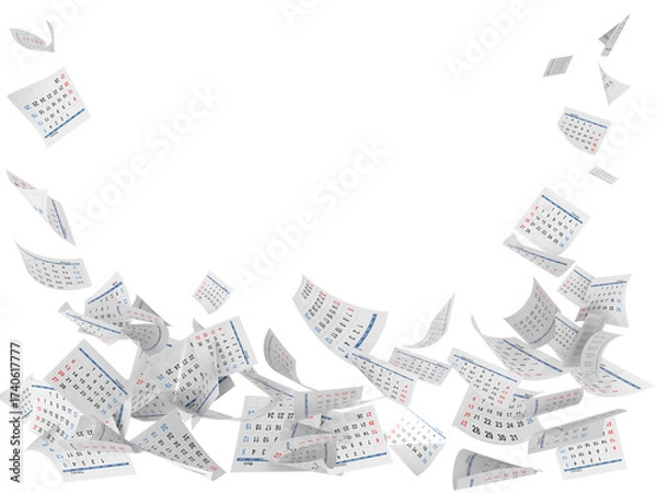 Fototapeta calendar pages flying days months years passes isolated for background - 3d rendering