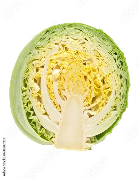 Fototapeta Close-up of a cut cabbage, showcasing its layers and vibrant colors