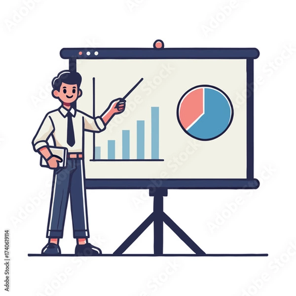 Fototapeta Illustration of Man Presenting Data on Whiteboard with Charts