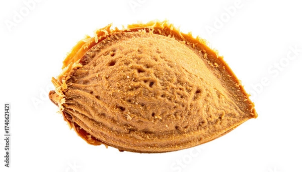 Fototapeta Close-up of a peach pit.  A single, light brownish-orange peach pit,  showing textured surface and slightly rough edges