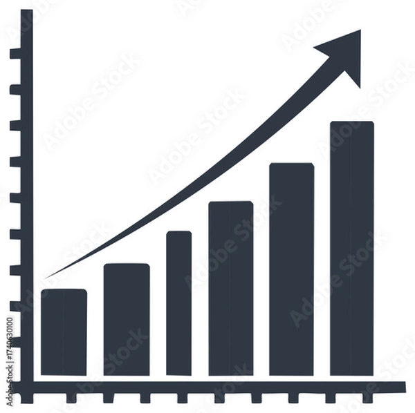 Fototapeta Rising bar chart with arrow signifying growth and progress in financial analysis visual graphic on plain backdrop