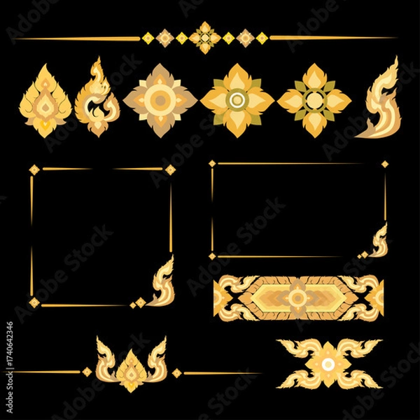 Obraz Set of Thai golden frames and elements