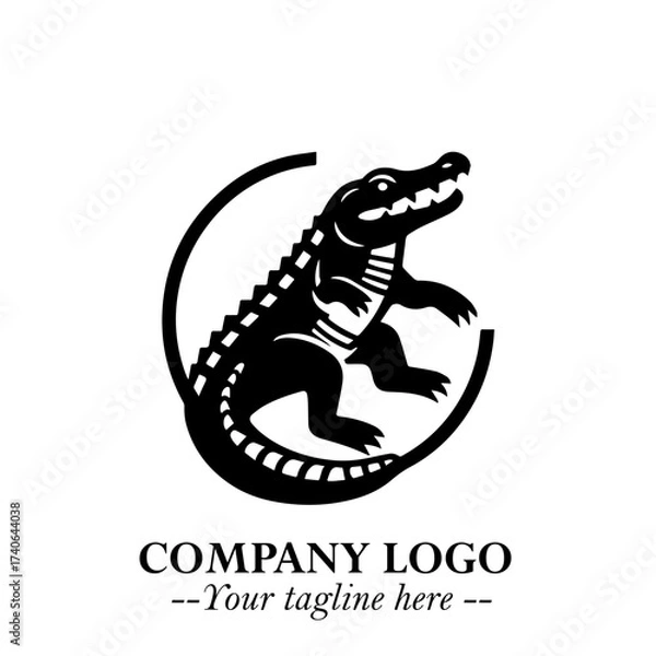 Fototapeta Black and White Crocodile Logo in Minimalist Modern Vector Design for Branding and Creative Identity