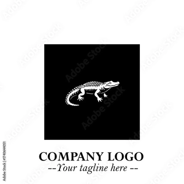 Fototapeta Black and White Crocodile Logo in Minimalist Modern Vector Design for Branding and Creative Identity