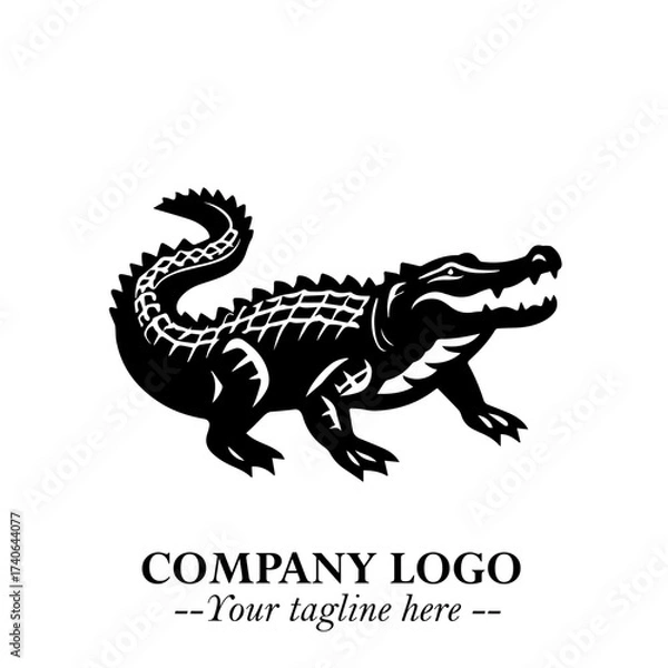 Fototapeta Black and White Crocodile Logo in Minimalist Modern Vector Design for Branding and Creative Identity